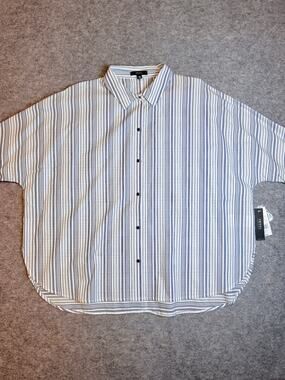 IMNYC Isaac Mizrahi Striped Button Down Shirt Womens Size M Short Sleeve NWT